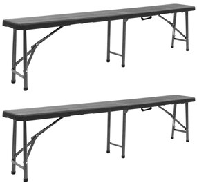 vidaXL Bănci de grădină pliabile, 2 buc., negru, 180 cm, HDPE