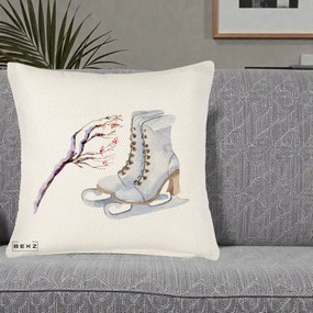 Perna Decorativa Patine cu Ramuri Inzapezite, 40x40 cm, Crem Reliefat, Husa Detasabila, Perna Inclusa, BEKZ®
