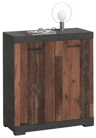 447413 FMD Comodă cu 2 uși, gri și stil antichizat, 80x34,9x89,9 cm