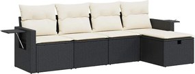 vidaXL Set mobilier de grădină cu perne, 5 piese, negru, poliratan