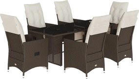 vidaXL Set bistro de grădină cu perne, 7 piese, maro, poliratan