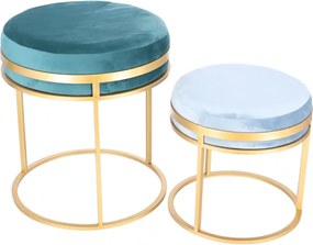 Set taburete Aqua metalice cu sezut din catifea, baza aurie, design modern  2 piese