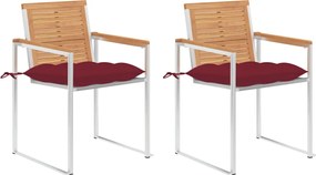 vidaXL Scaune grădină cu perne, 2 buc., lemn masiv tec și oțel