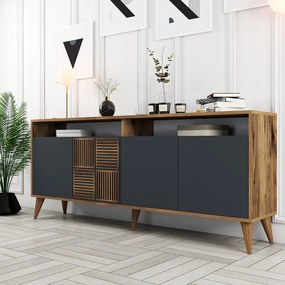 Comodă gri antracit/în culoare naturală joasă cu aspect de lemn de nuc 180x79 cm Milan – Kalune Design