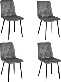 Set 4 Scaune Bucatarie/Dining Fido Catifea Gri Inchis