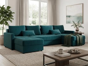 OFERTA Set canapea extensibila in forma de U VENORIA 285x146 cm, petrol + 2 perne GRATUIT II. calitate