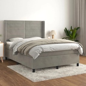 3132735 vidaXL Pat box spring cu saltea, gri deschis, 140x190 cm, catifea