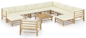 vidaXL Set mobilier de grădină cu perne alb crem, 12 piese, bambus