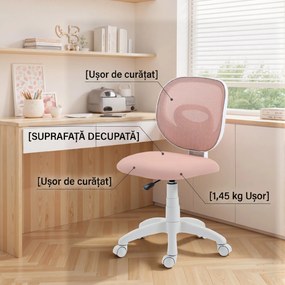HOMCOM Scaun de Birou Ergonomic Rotativ din Material Tip Plasă Respirabil Fără Brațe, Înălțime Reglabilă, Roz | Aosom Romania