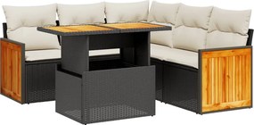 vidaXL Set mobilier de grădină cu perne, 6 piese, negru, poliratan