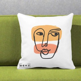 Perna Decorativa Portret Abstract Line Art Portocaliu, 40x40 cm, Alba Mata, Husa Detasabila, Perna Inclusa, BEKZ®