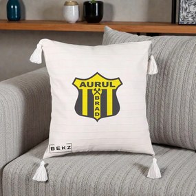 Perna Personalizata Aurul Brad Fotbal, 40x40 cm, Bej cu Franjuri, Husa Detasabila, Perna Inclusa, BEKZ®