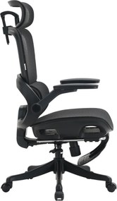 Scaun ergonomic SIHOO B100-PRO, cotiere 4D, tetiera 3D, mecanism multifunctional inclinare/blocare, suport picioare, pivotant, Mesh, Negru