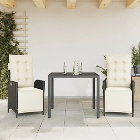 3213314 vidaXL Set mobilier de grădină cu perne, 3 piese, negru, poliratan