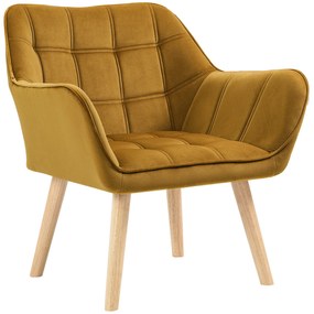 HOMCOM Fotoliu Tapitat, Fotoliu Cu Accente, Design Nordic, Efect De Catifea, până la 120 kg, picioare din lemn de cauciuc, Galben | Aosom Romania