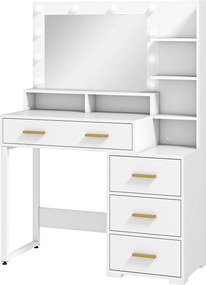 HOMCOM Masă de Machiaj Albă cu Oglindă, 4 Sertare și 6 Rafturi Deschise 100x40x138 cm | Aosom Romania