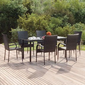 vidaXL Set mobilier de grădină, 7 piese, negru, poliratan