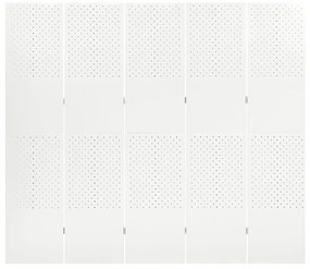 Paravan de cameră cu 5 panouri, alb, 200x180 cm, oțel