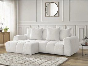 Colțar alb extensibil/cu spațiu de depozitare cu tapițerie din țesătură bouclé (cu colț pe partea stângă/cu șezlong) Roxelane – Bobochic Paris