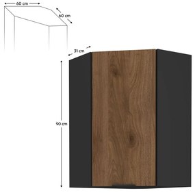 Dulap superior de bucătărie de colț Monzesa 60x60 GN 90 1F (nuc okapi + negru) . 1096954