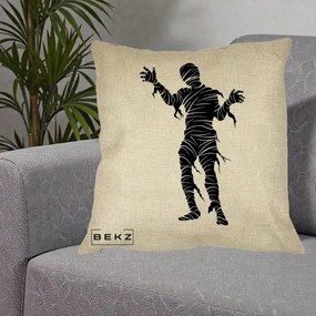 Perna Decorativa Mormii Infricosat Silueta Neagra Halloween, 40x40 cm, Crem, Husa Detasabila, Perna Inclusa, BEKZ®