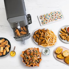 Friteuza dubla cu aer cald Ninja SL451EU, 2470W, 9.5L, Termometru digital, 2 cosuri, 6 programe, Max Crisp, Sync & Match, Gri