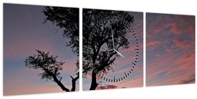 Tablou - Copac și nuanțe roșiatice (cu ceas) (90x30 cm)