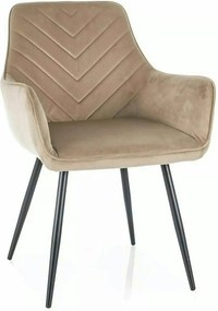 Scaun de living modern FIG, bej/negru, stofa catifelata/metal, 57x47x8