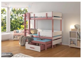 Pat Supraetajat 3 Persoane Cu Saltea ETAPO Roz/Alb 90x200cm