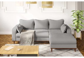 Colțar gri deschis cu tapițerie din catifea reiată (cu colț pe partea dreaptă) Beata – Ropez