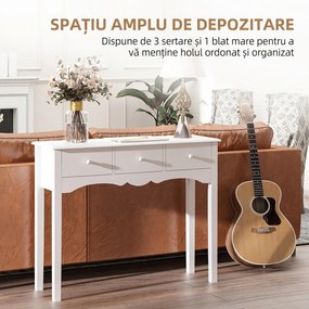HOMCOM Masă Consolă Modernă cu 3 Sertare, Consolă de Intrare din MDF, pentru Hol, Sufragerie, 100x32x85 cm, Alb | Aosom Romania