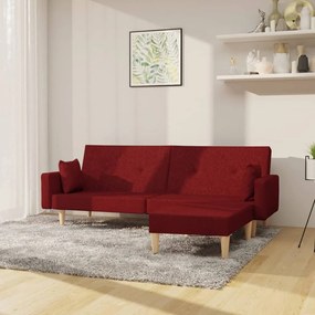 Canapea extensibilă 2 locuri, cu taburet, roșu vin, textil