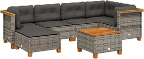 vidaXL Set canapele de grădină, 7 piese, cu perne, gri, poliratan