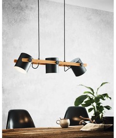 Lustră neagră/în culoare naturală cu abajur din metal HORNWOOD – EGLO