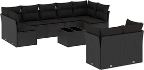 vidaXL Set canapele de grădină cu perne, 10 piese, negru, poliratan