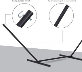 Outsunny Suport pentru Hamac, Capacitate Maximă 150Kg, Structură din Metal Rezistent, Negru, 360x92x115cm | Aosom Romania