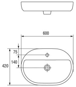 Lavoar Cersanit, Caspia, oval pe blat, 60 cm, alb