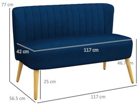 HOMCOM Canapea Design Retro 2 Locuri, Picioare din lemn, 117 cm x 56,5 cm x 77 cm, Albastru | Aosom Romania
