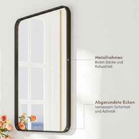 HOMCOM Oglindă de Baie 60 x 80 cm Oglindă Decorativă de Perete cu Ramă Metalică și Cârlig Ușor de Agățat pentru Sufragerie, Hol, Intrare - Negru | Aosom Romania