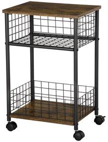 HOMCOM Cărucior cu role, cărucior de servire, 2 compartimente deschise, plan de lucru și role, 40 x 30 x 62 cm, marron | Aosom Romania