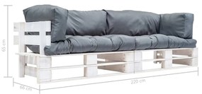 Set canapea gradina paleti perne gri, 2 piese, lemn pin Alb si gri, 2