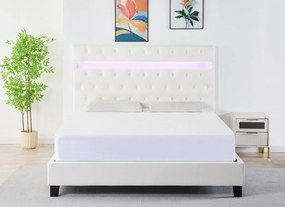 Pat Tapitat Catifea cu Iluminare LED, Somiera si Saltea Inclusa ,   Alb 160x200 cm   Cod FB-18