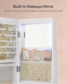 Oglinda de podea cu depozitare bijuterii Alb Songmics 55x55x162 cm