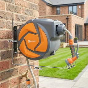 DURHAND Furtun retractabil de perete cu derulator 10+1 m, retragere automată și duză cu 7 funcții, rotire 180° | Aosom Romania