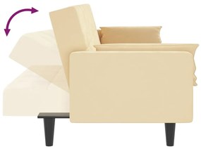 Canapea extensibila cu 2 locuri, 2 perne taburet, crem, catifea Crem, Cu suport de picioare