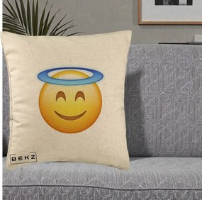 Perna Decorativa Emoji Inger cu Aureola, 40x40 cm, Bej, Husa Detasabila, Perna Inclusa, BEKZ®