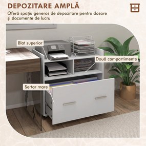 HOMCOM Dulap Lateral de Arhivare cu Roți și Raft Deschis, Sertar Spațios, Bară Reglabilă, Alb | Aosom Romania