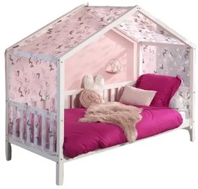 Set DALLAS în alb format dintr-un Pat copii Vipack cu gard (90 x 200 cm) și un set textil.