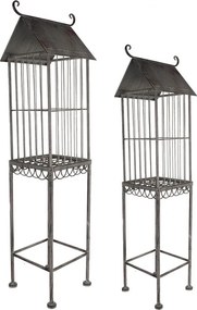 Set 2 colivii decorative din metal, finisaj gri antichizat, Country Style