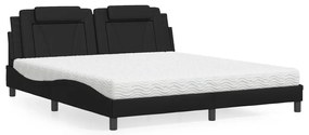 vidaXL Pat cu saltea, negru, 180x200 cm, piele ecologică